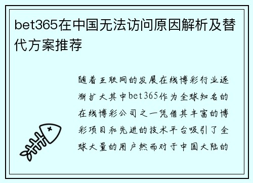 bet365在中国无法访问原因解析及替代方案推荐